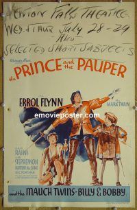 d131 PRINCE & THE PAUPER window card movie poster '37 Errol Flynn