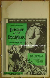 d133 PRISONER OF THE IRON MASK window card movie poster '62 Italian AIP!