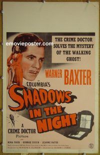 d150 SHADOWS IN THE NIGHT window card movie poster '44 The Crime Doctor!