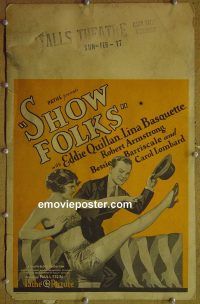 d154 SHOW FOLKS window card movie poster '28 Eddie Quillan, Lina Basquette