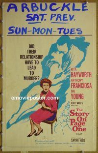 d160 STORY ON PAGE ONE window card movie poster '60 Rita Hayworth