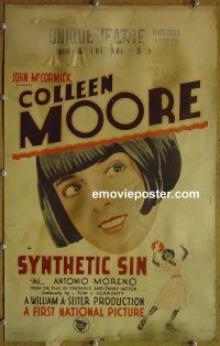 d166 SYNTHETIC SIN window card movie poster '29 Colleen Moore
