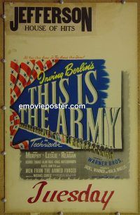 d170 THIS IS THE ARMY window card movie poster '43 Ronald Reagan