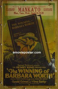 d195 WINNING OF BARBARA WORTH window card movie poster '26 Ronald Colman
