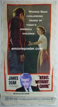 e025 REBEL WITHOUT A CAUSE linen three-sheet movie poster '55 James Dean