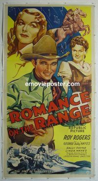 e026 ROMANCE ON THE RANGE linen three-sheet movie poster '42 Roy Rogers