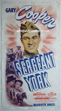 e027 SERGEANT YORK linen three-sheet movie poster '41 Gary Cooper, Howard Hawks