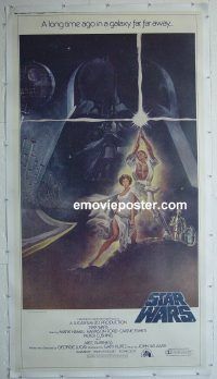 e028 STAR WARS linen 3sh '77 George Lucas classic sci-fi epic, great art by Tom Jung!