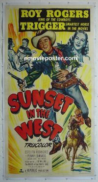 e029 SUNSET IN THE WEST linen three-sheet movie poster '50 Roy Rogers