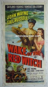 e032 WAKE OF THE RED WITCH linen three-sheet movie poster R52 John Wayne