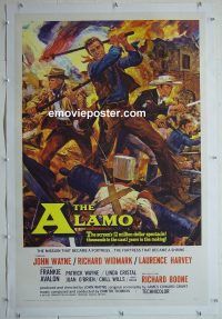 e118 ALAMO linen one-sheet movie poster '60 John Wayne, Richard Widmark