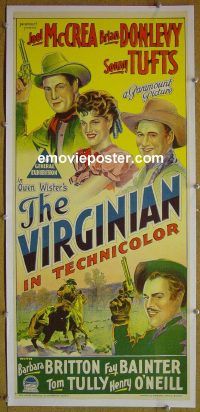 e064 VIRGINIAN linen Australian daybill movie poster '46 Joel McCrea
