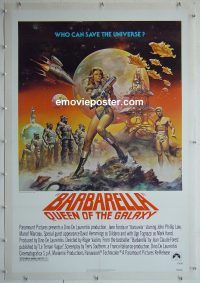 e121 BARBARELLA linen one-sheet movie poster R77 Jane Fonda, cool Boris art!