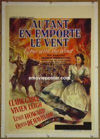 e077 GONE WITH THE WIND linen Belgian movie poster R54 Leigh as Scarlet!