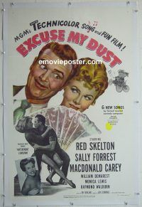 e134 EXCUSE MY DUST linen one-sheet movie poster '51 Red Skelton, Forrest