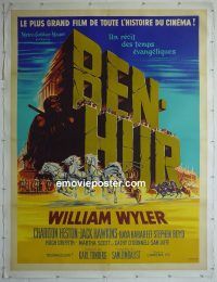 e035 BEN HUR linen French one-panel movie poster '60 Charlton Heston, Boyd
