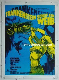 e094 FRANKENSTEIN CREATED WOMAN linen German movie poster '67 Hammer