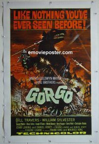 e139 GORGO linen one-sheet movie poster '61 Bill Travers, Sylvester, horror!