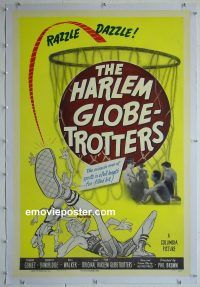 e144 HARLEM GLOBETROTTERS linen one-sheet movie poster '51 black basketball!
