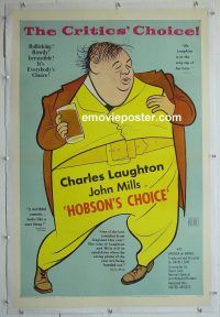 e145 HOBSON'S CHOICE linen one-sheet movie poster '54 Laughton, Hirschfeld art!