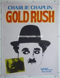 e100 GOLD RUSH linen Indian movie poster R70s Charlie Chaplin classic!