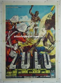 e048 ZULU linen Italian one-panel movie poster '64 Stanley Baker, Caine
