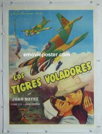e102 FLYING TIGERS linen Mexican movie poster '42 John Wayne, cool!