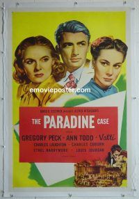 e166 PARADINE CASE linen one-sheet movie poster R56 Alfred Hitchcock, Peck