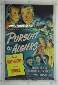 e168 PURSUIT TO ALGIERS linen one-sheet movie poster '45 Sherlock Holmes