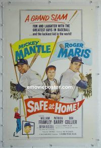 e174 SAFE AT HOME linen one-sheet movie poster '62 Mickey Mantle, Roger Maris