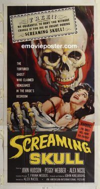 f005 SCREAMING SKULL three-sheet movie poster '58 great horror image!