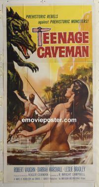 f007 TEENAGE CAVEMAN three-sheet movie poster '58 Robert Vaughn, sexy babe!
