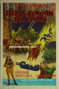 f297 BATTLE BENEATH THE EARTH int'l 1sh '68 sci-fi art of Kerwin Mathews & sexy Viviane Ventura!
