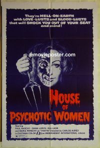 f510 HOUSE OF PSYCHOTIC WOMEN one-sheet movie poster '75 wild horror image!