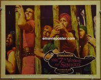 f187 7TH VOYAGE OF SINBAD movie lobby card #2 '58 men in cage!