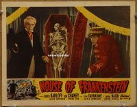 f220 HOUSE OF FRANKENSTEIN movie lobby card #8 R50 Karloff & skeleton!