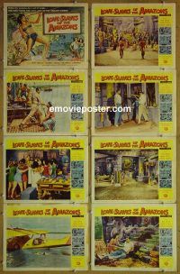 f117 LOVE-SLAVES OF THE AMAZONS 8 movie lobby cards '57 jungle babes!