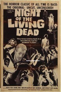 f618 NIGHT OF THE LIVING DEAD 1sh R69 George Romero zombie classic, they lust for human flesh!