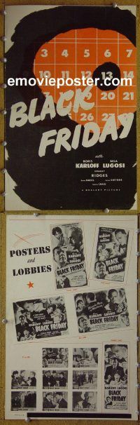 g092 BLACK FRIDAY vintage movie pressbook R40s Boris Karloff, Bela Lugosi