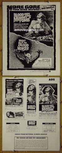 g105 BLOOD FROM MUMMY'S TOMB/NIGHT OF THE BLOOD MONSTER vintage movie pressbook '72