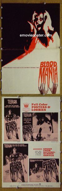 g106 BLOOD MANIA vintage movie pressbook '70 Carpenter,Crechales