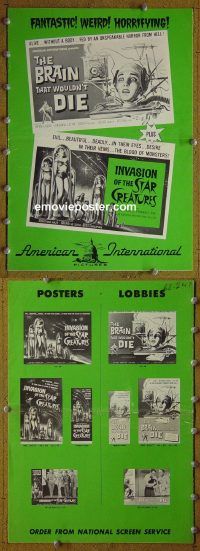 g120 BRAIN THAT WOULDN’T DIE/INVASION OF STAR CREATURES vintage movie pressbook '62