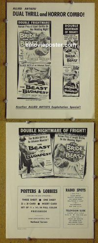 g123 BRIDE & THE BEAST/BEAST OF BUDAPEST vintage movie pressbook '58