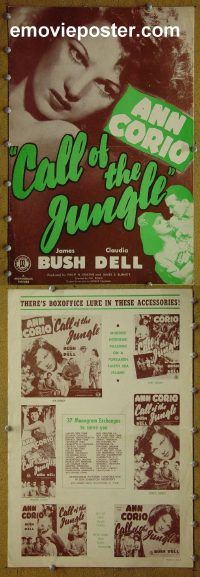 g144 CALL OF THE JUNGLE vintage movie pressbook '44 sexy Ann Corio!