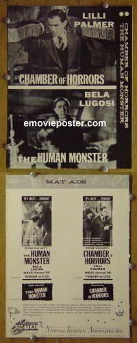 g169 CHAMBER OF HORRORS/HUMAN MONSTER vintage movie pressbook '50s TV!