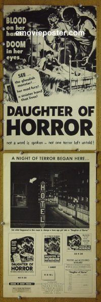 g230 DAUGHTER OF HORROR vintage movie pressbook '55 ghoulish monster!