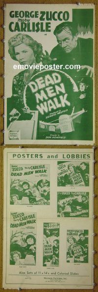 g238 DEAD MEN WALK vintage movie pressbook '43 Zucco, Carlisle