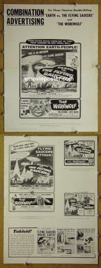 g290 EARTH VS THE FLYING SAUCERS/WEREWOLF vintage movie pressbook '56