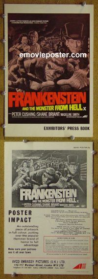 g340 FRANKENSTEIN & THE MONSTER FROM HELL English vintage movie pressbook '74