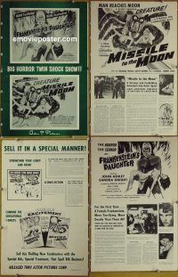 g348 FRANKENSTEIN'S DAUGHTER/MISSILE TO THE MOON vintage movie pressbook '60s